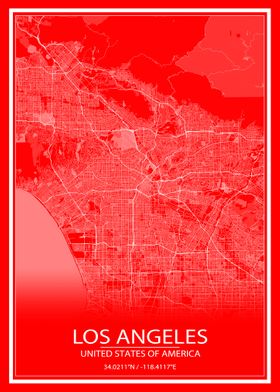 LA Red and White Map