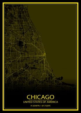 Chicago Black Yellow Map