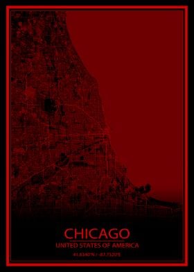 Chicago Black and Red Map