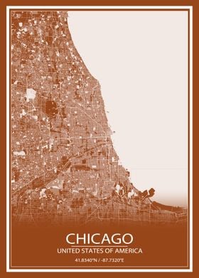 Chicago Brown White Map