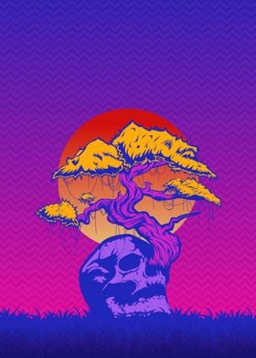 Bonsai And Skull 80s Style