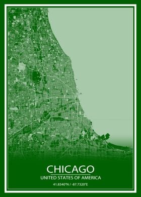 Chicago Green White Map