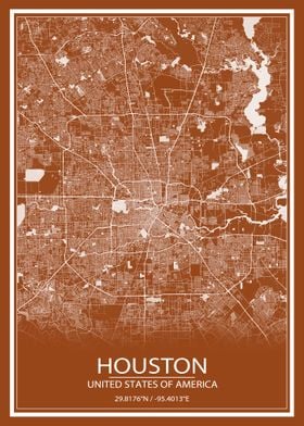 Houston Brown White Map