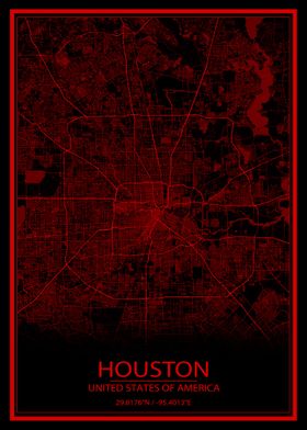 Houston Black and Red Map