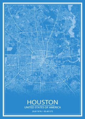 Houston Blue and White Map