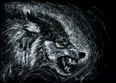 Angry wolf in scribble art