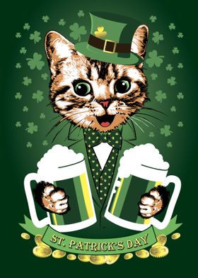 St Patricks day cat beer