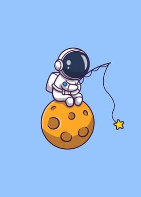 Cute Astronaut Fishing