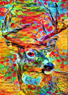 Deer Colorful Painting