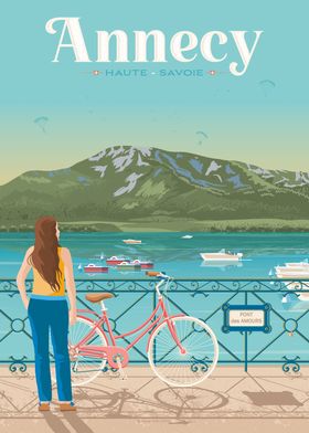 Annecy city travel poster