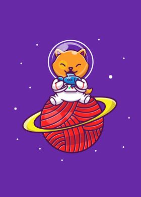 Cute Cat Astronaut Sitting