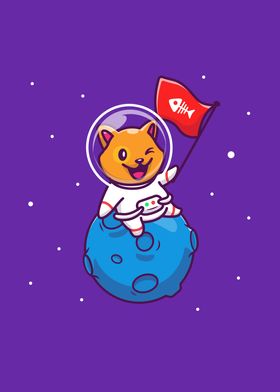 Cute Cat Astronaut Sitting