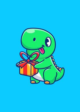 Cute Dinosaur Holding Gift