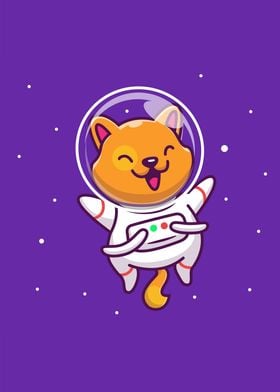 Cute Cat Astronaut Flying