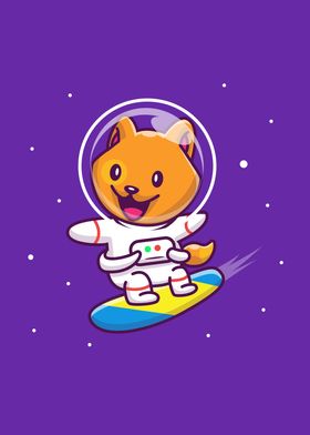 Cute Cat Astronaut Surfing