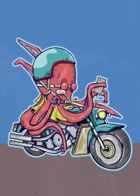 Octopus riding motorcycle