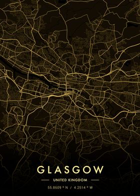 Glasgow City Map Gold