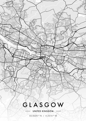 Glasgow City Map White