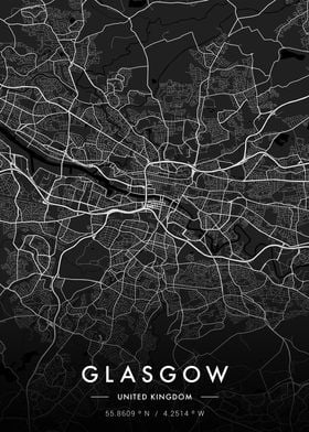 Glasgow City Map Dark