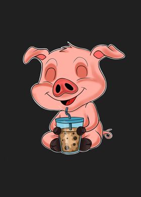 Bubble Tea Kawaii Pig