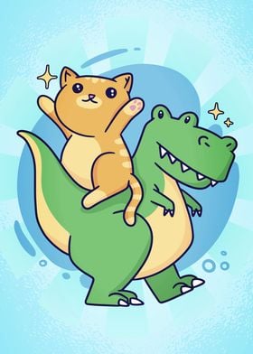 Cat Riding T Rex