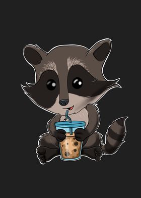 Bubble Tea Kawaii Raccoon