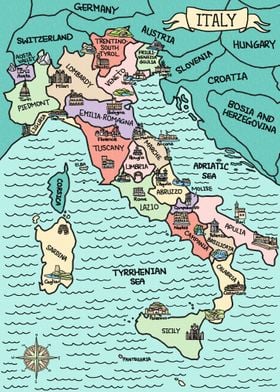 Colorful Map of Italy