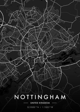 Nottingham City Map Dark