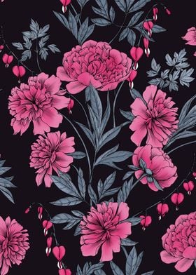 Pink Peony in black