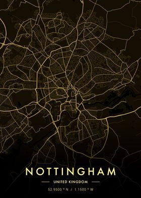 Nottingham City Map Gold