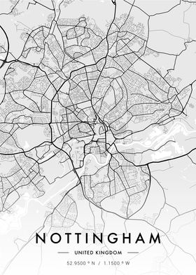 Nottingham City Map White