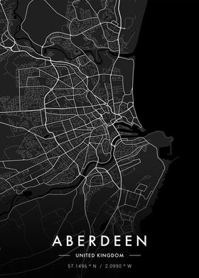 Aberdeen City Map Dark