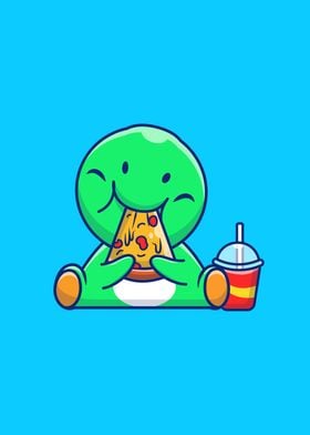 Cute Dinosaur Eating Pizza