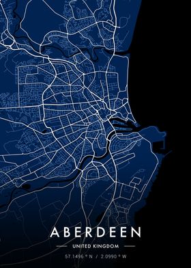 Aberdeen City Map Blue