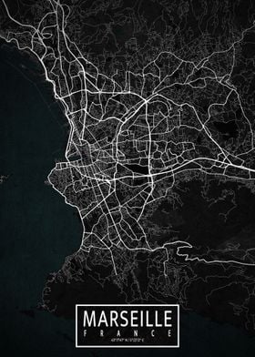 Marseille City Map Dark