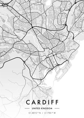 Cardiff City Map White