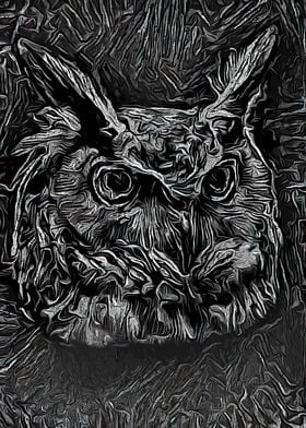 Owl Black Portrait