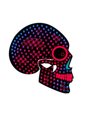 Skull icon halftone neon 