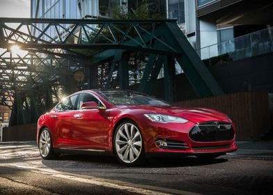 Tesla model S on bridge