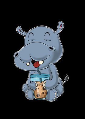 Bubble Tea Kawaii Hippo