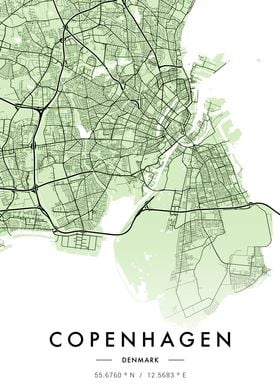 Copenhagen City Map Green