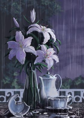 Lilies in rain