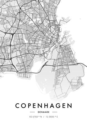 Copenhagen City Map White