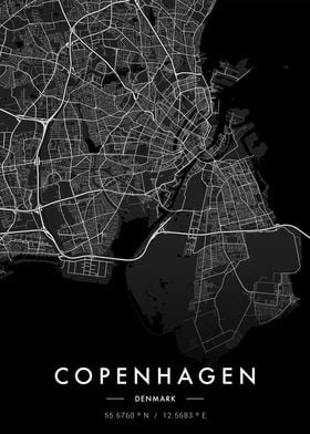 Copenhagen City Map Dark