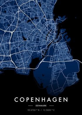 Copenhagen City Map Blue