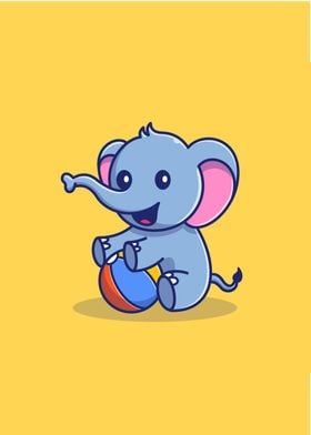 Cute Elephant Playing Ball