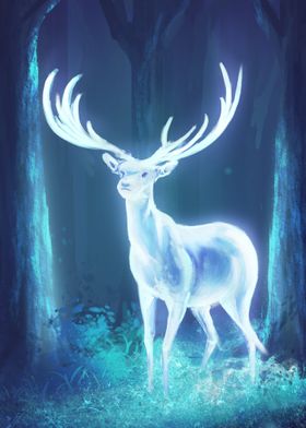 Glowing magic stag forest