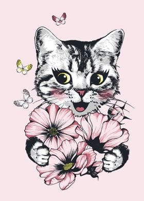 cat with flowers