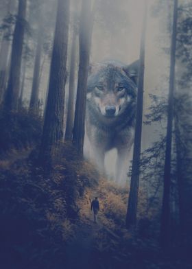 Wolf In A Misty Forest