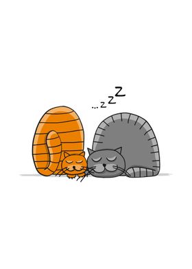 Sleeping Cats Illustration